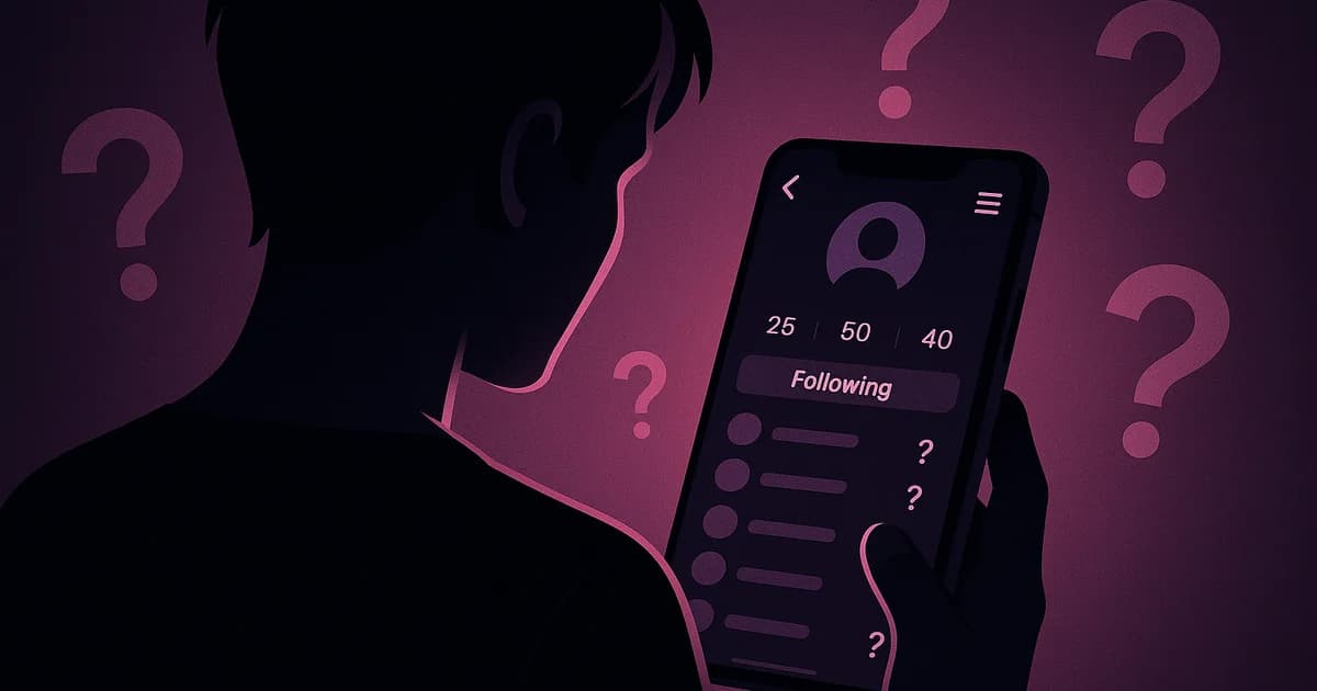 Instagram profile with the following list highlighted showing hidden follow activity