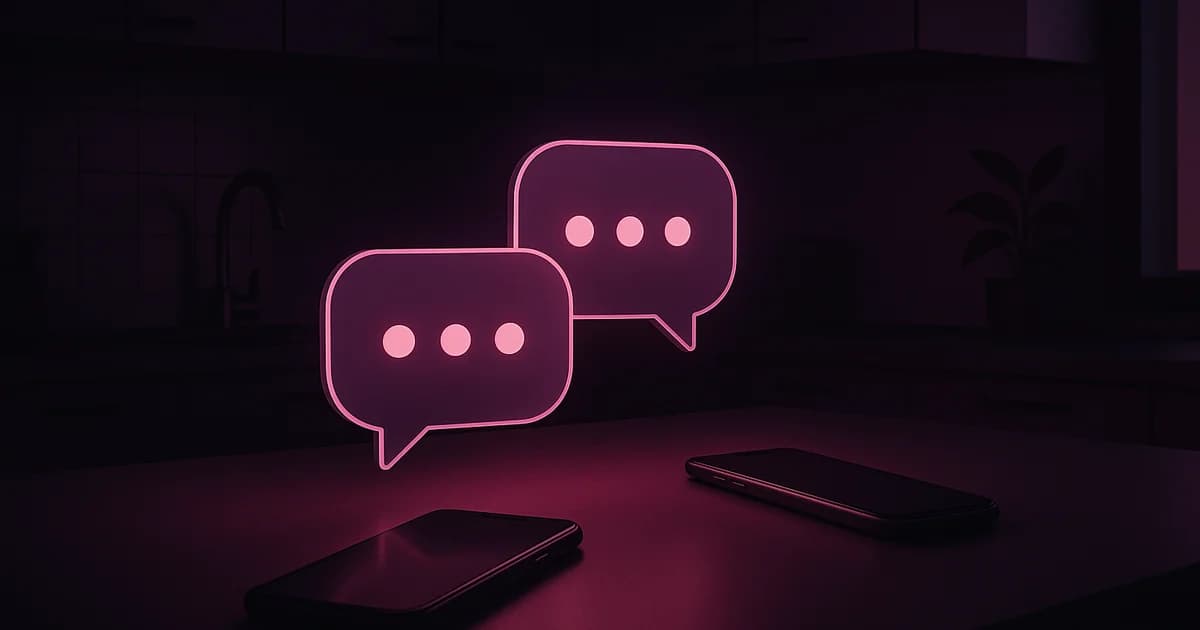 Conversation bubble icons over a softly lit kitchen counter