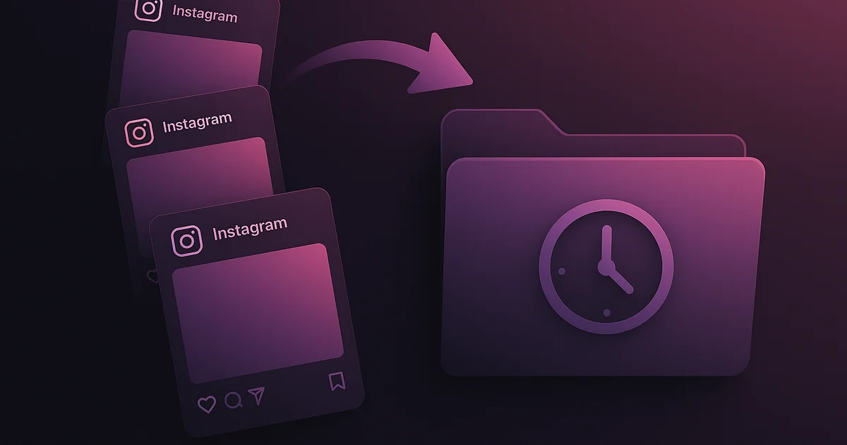 Instagram archive interface showing hidden posts with restore option and archive icon on a phone screen