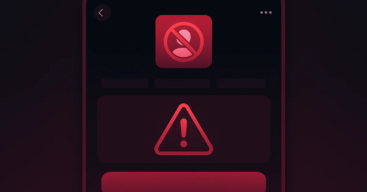 Instagram search bar showing no results for a username with a red block icon