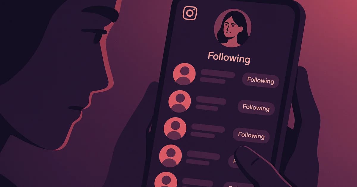 Phone showing Instagram following list being viewed anonymously to see who girlfriend follows