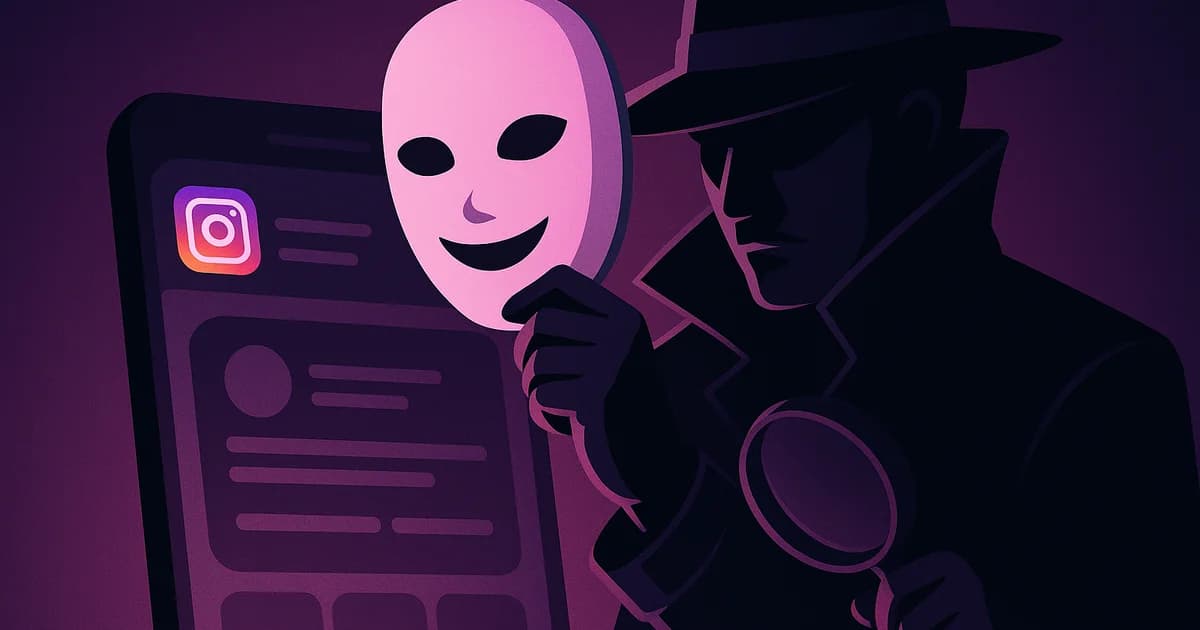 Hidden finsta account concept showing a secondary Instagram profile with privacy settings and search methods