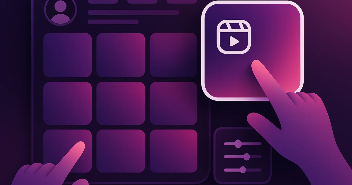 Instagram grid thumbnail editing interface showing zoom and crop controls for Reel cover images