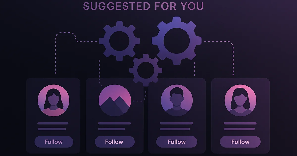 Instagram Suggestions for You feed showing algorithm-recommended accounts with explanation of why they appear