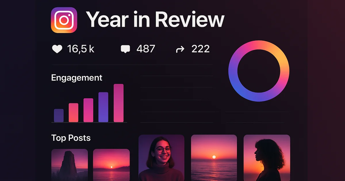 Instagram stats and analytics dashboard showing year in review summary similar to Spotify Wrapped concept