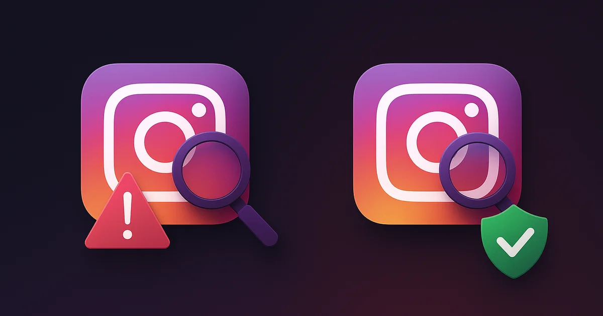Shield icon protecting an Instagram profile with a lock symbol showing safe no-login tracking