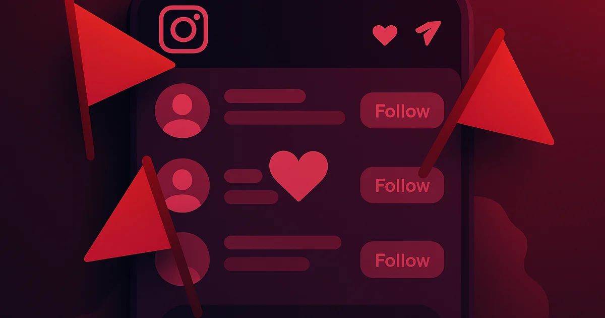 Instagram phone screen showing red flag behaviors like secret follows and suspicious activity