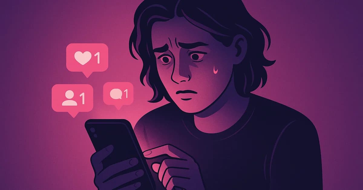 Woman checking her phone with a worried expression wondering about Instagram follows