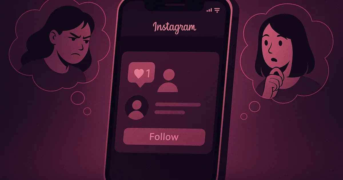 Woman looking at phone concerned while partner uses Instagram in the background