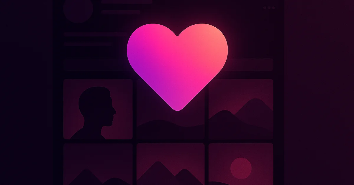 Instagram heart icon on a phone screen with a partial profile grid in the background