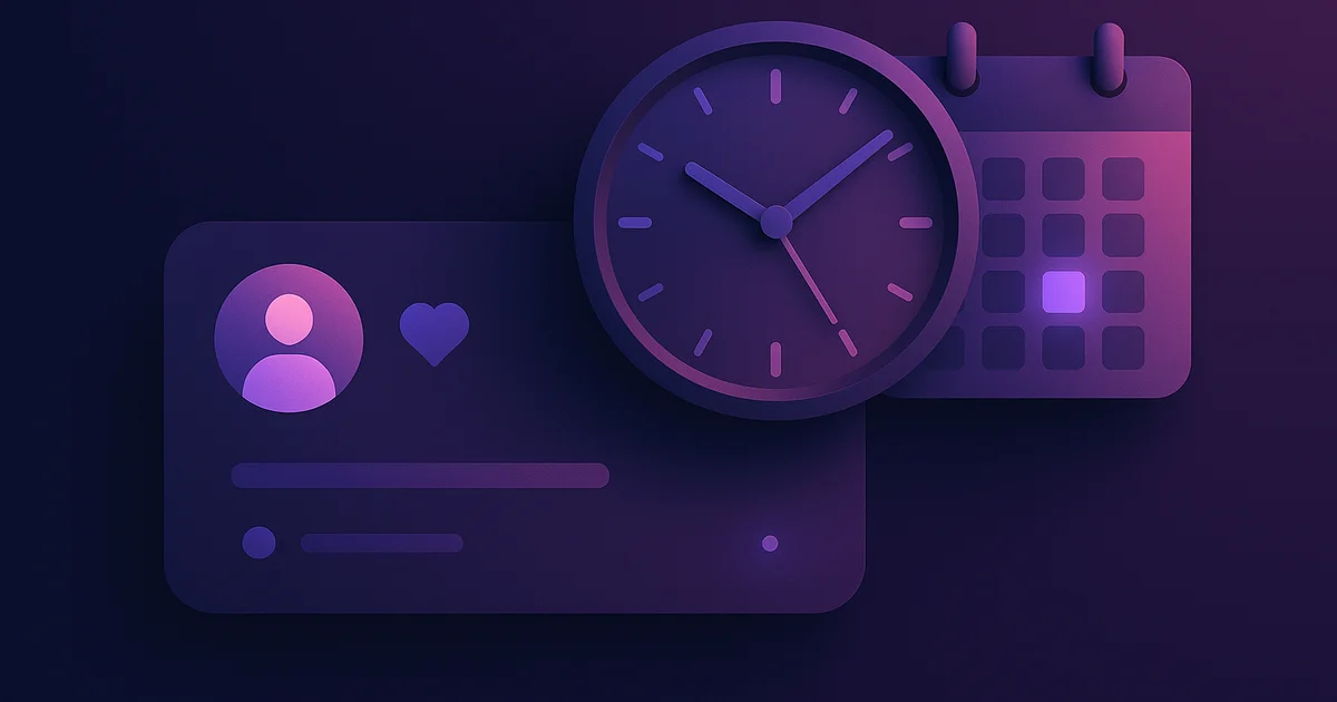 Timeline graphic showing Instagram follow events with dates and timestamps