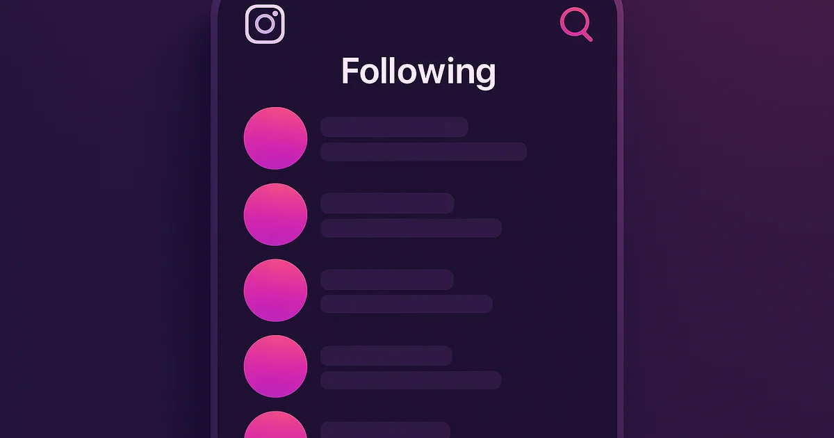 A phone screen displays a list of recently followed Instagram accounts with corresponding timestamp indicators