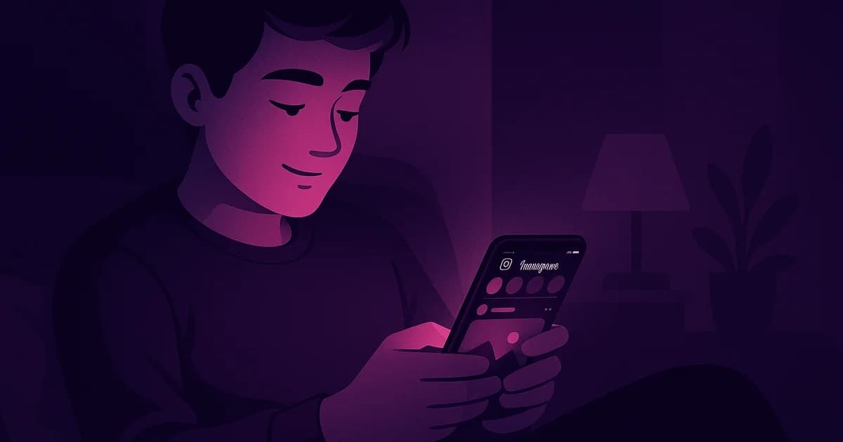 Person casually scrolling through Instagram on their phone with a stealth mode privacy shield