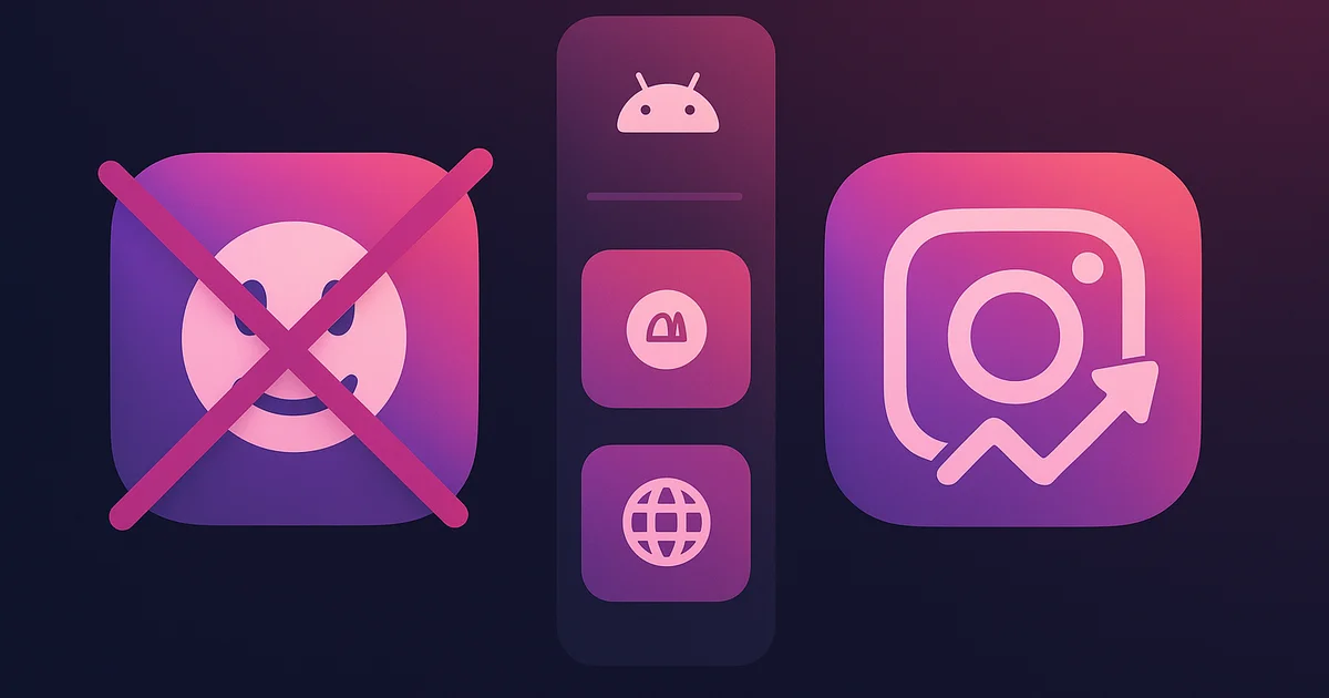 An iPhone displays The Ick app alongside an Android phone and web browser showing Lurk app for Instagram tracking